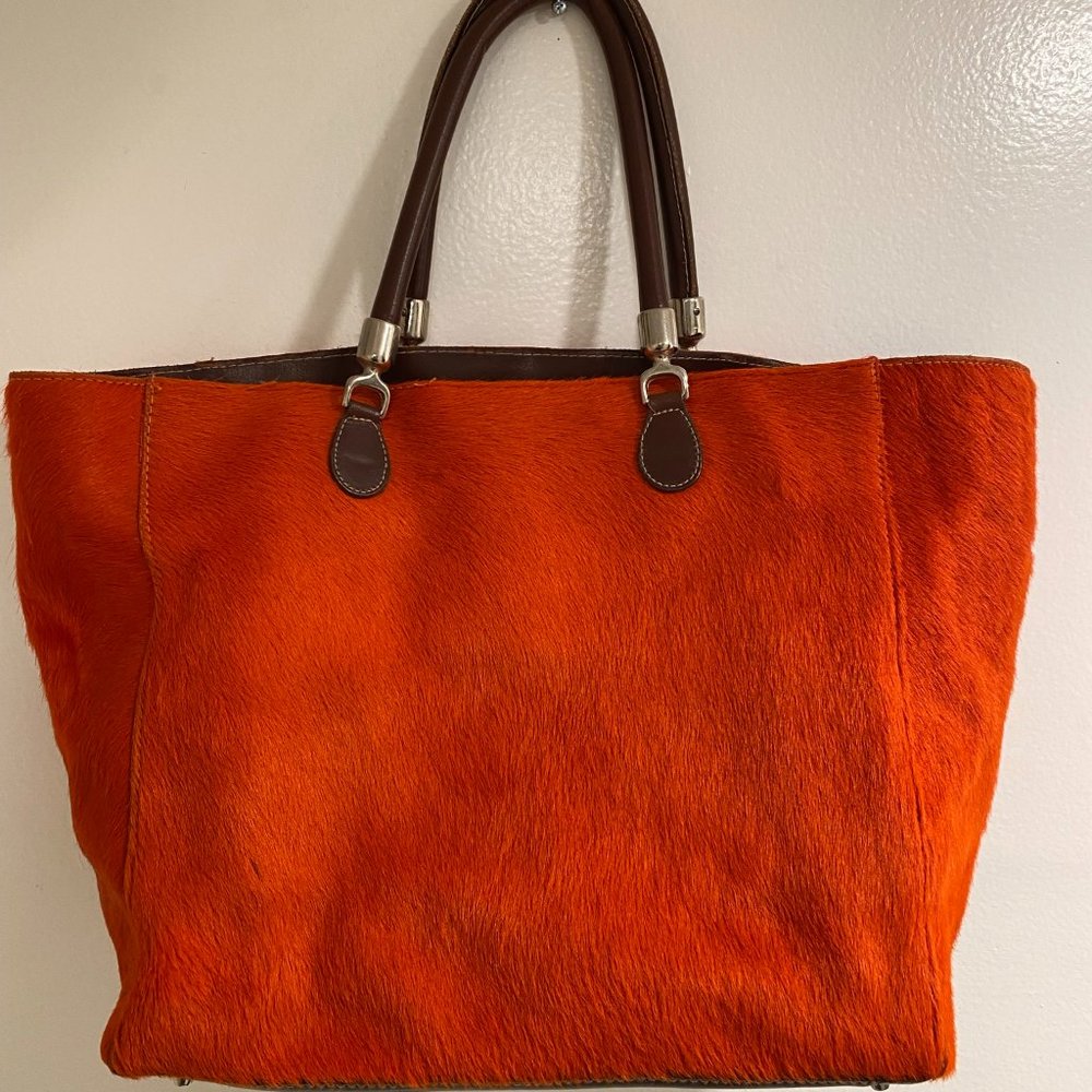ZARA Burnt Orange Hair on Hide Leather Tote